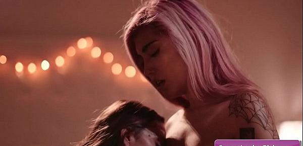  Hot lesbian teens Aidra Fox, Evelyn Claire enjoy deep tongue deep kissing and pussy licking
